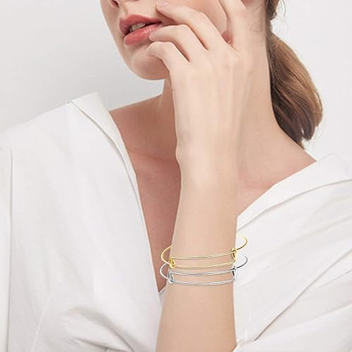 Miniatura 6 de UPINS 60 pulseras expandibles para hacer joyas en blanco, pulseras de alambre ajustables para mujer, plata y oro