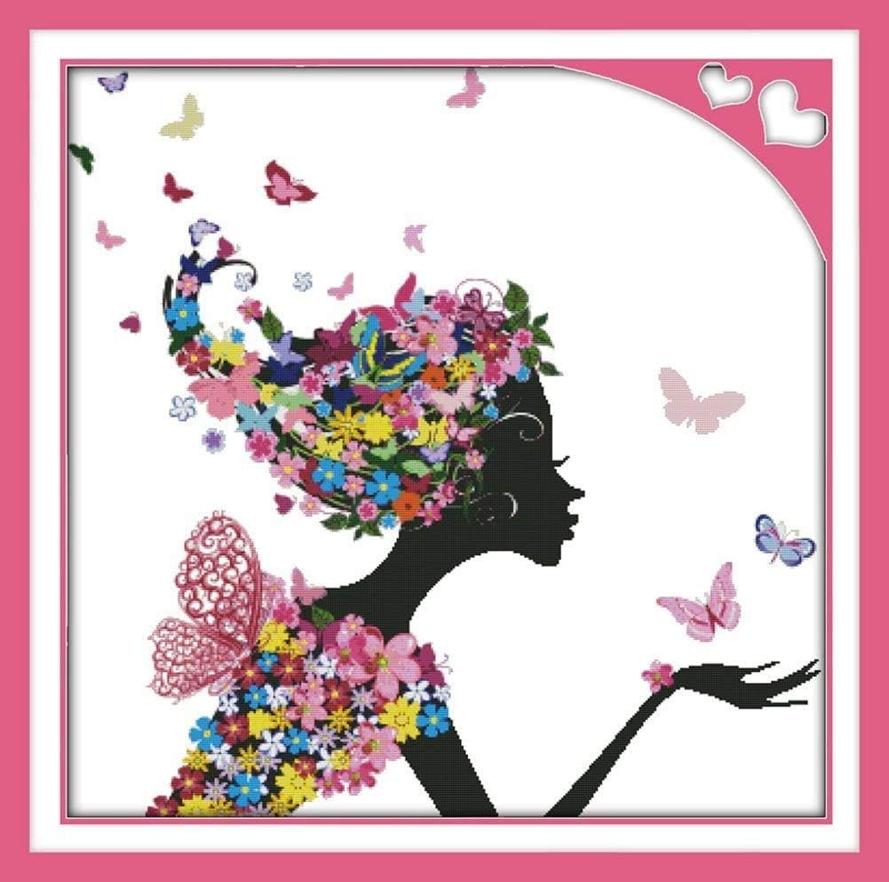 Happy Forever Cross Stitch Kits 11CT Stamped Patterns for Kids and Adults, DIY Preprinted Embroidery kit for Beginner, Charming Women (R660 Repair The Sky, Size 16''x21'')