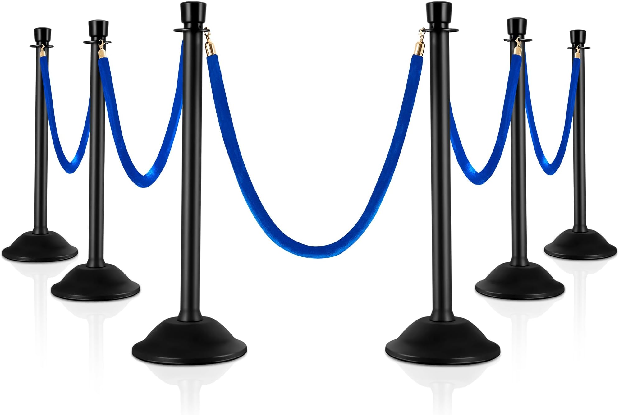 HABUTWAY 6PCS Stanchion Set, Crowd Control Barrier with 5ft Blue Velvet Rope, Red Carpet Stanchions, Delineator Post with w/Sturdy Base, Easy Connect Assembly,Barriers for Red Carpet, Party Props