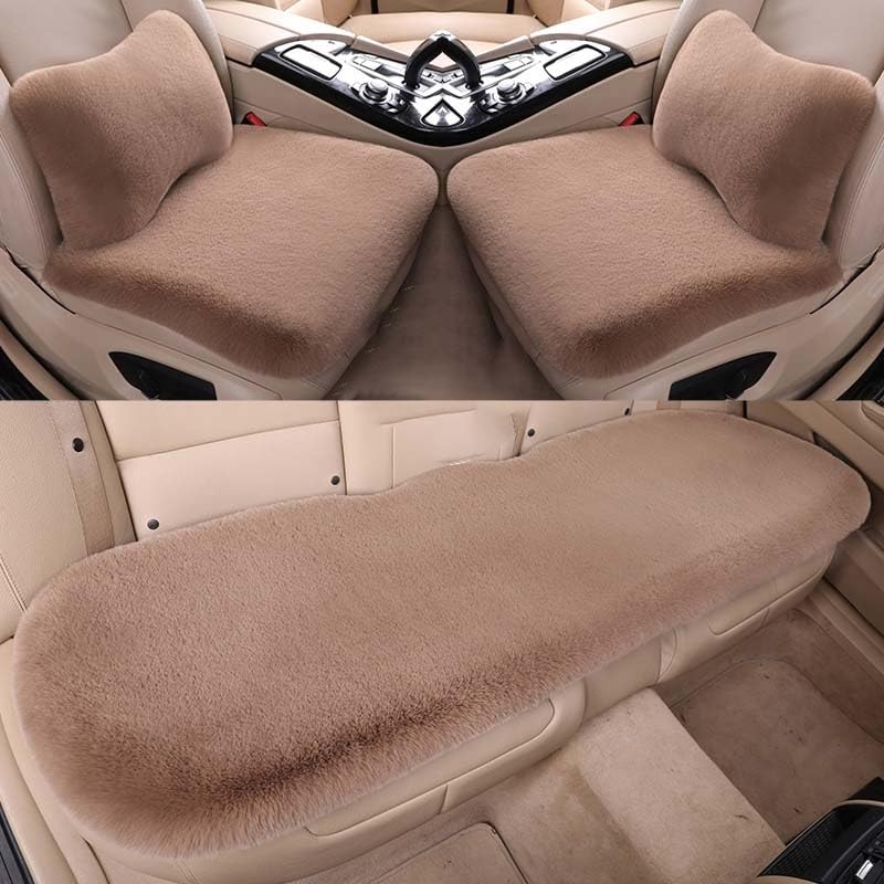 Housse de siège auto universelle en peluche marron clair ensemble 3 pièces hiver