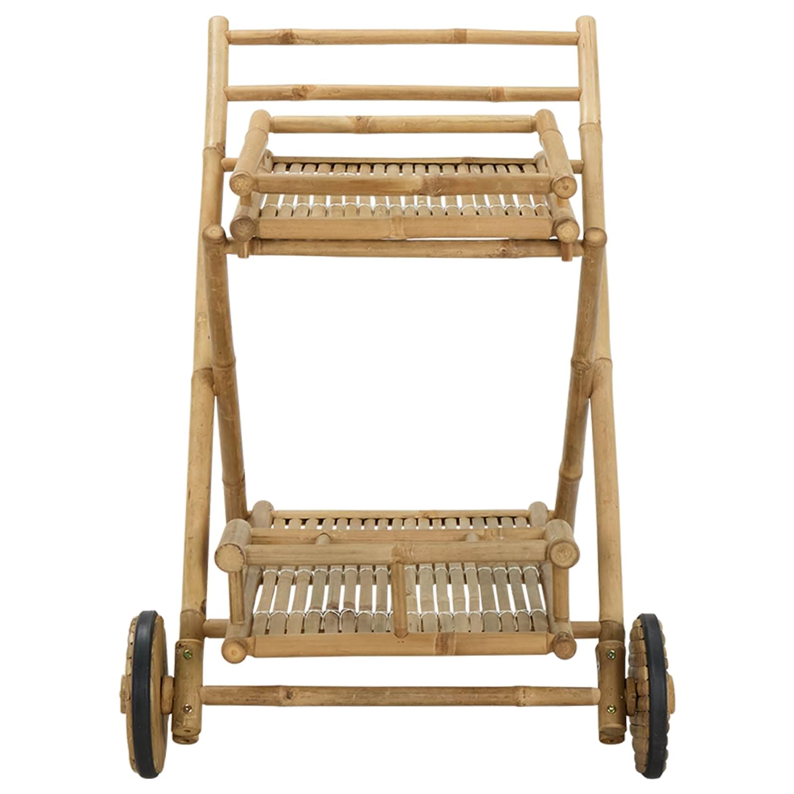 vidaXL Carrello da Servizio con Ruote Naturale 79 x 67,5 x 84 cm bambù, Carrello da tè in Bamboo Moderno e Resistente, Versatile per Interni ed Esterni, Pratico e Compatto con Ruote