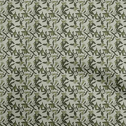 oneOone Polyester Spandex Light Olive Green Fabric Florals DIY Clothing Quilting Material Print Fabric by Yard 56 Inch Wide