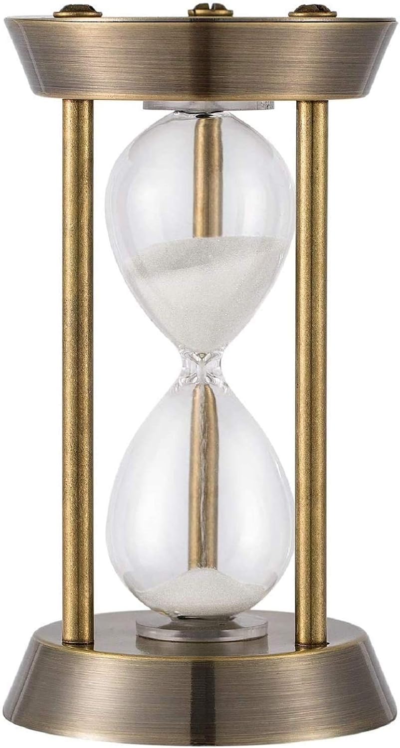 KSMA 5 Minutes Hourglass Sand Timer,Brass-Tone Metal Hour Glass with White Sand
