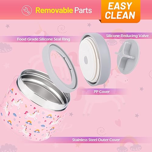 Miniatura 4 de Charcy Tarro de alimentos aislado al vacío de acero inoxidable para niños, de 9 onzas, boca ancha a prueba de fugas, juego de recipientes para 8