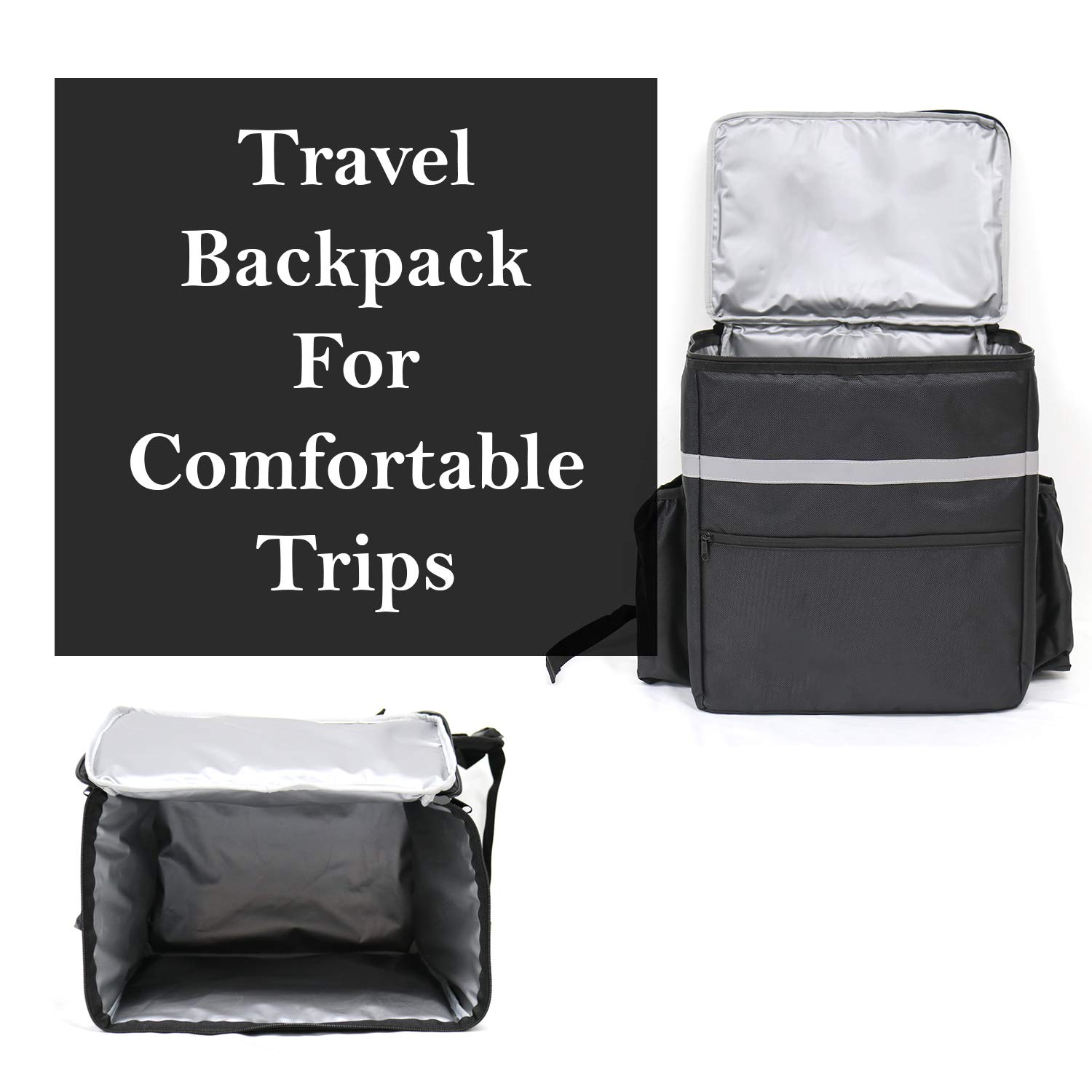 large backpack with expanding pizza pocket