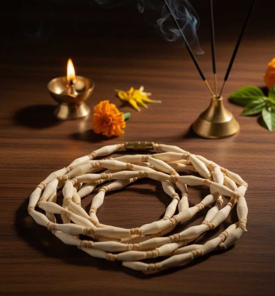 Image of Original Tulsi Kanthi Mala from Vrindavan Dham | Pure Natural Tulsi Wood Beads | ISKCON Style Single Round Spiritual Necklace for Men & Women | Hindu Pooja & Meditation Mala