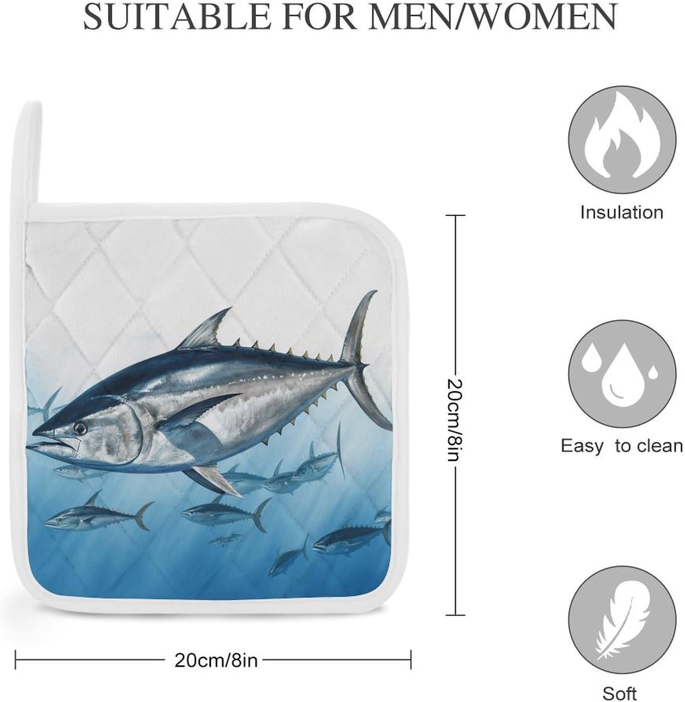 Bluefin Tuna Thunnus Polyester Heat Resistant Pot Pad Non Slip Anti Scald Hot Dish Mat Reusable Table Protector for Kitchen Hot Pot Mat Wear Resistant Heat Proof Table Pad for Countertop Dining Room