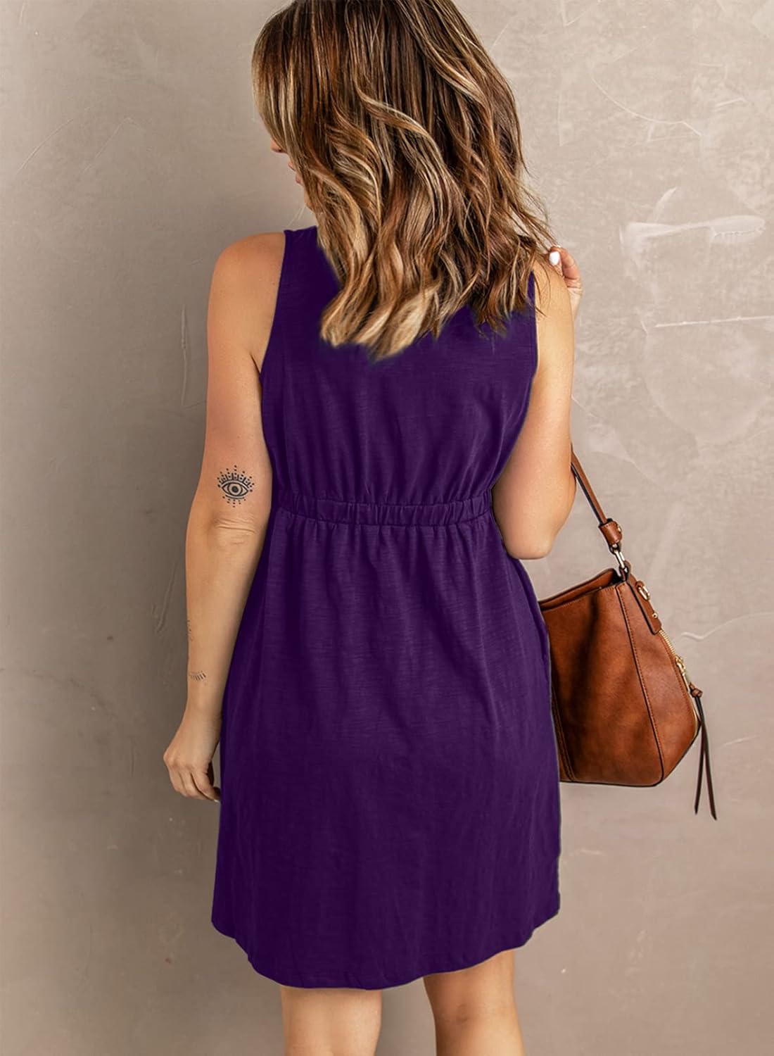 BLENCOT Women's Casual Sleeveless T-Shirt Dresses Summer V Neck Button Down Swing Short Dress - Image 3