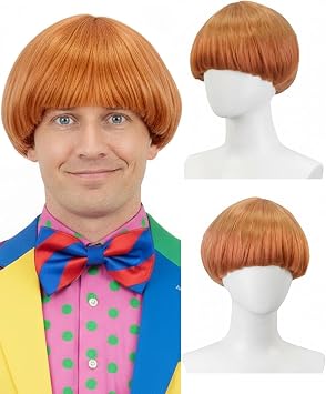 FunnAura Ginger Wig, Crazy Bowl Cut Wig, Short Mushroom Funny Toupee for Men Women 60s 70s 80s Cosplay Costume Fancy Dress Party