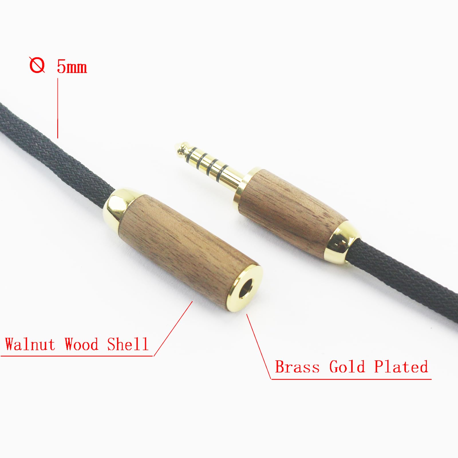 ABLET Cavo adattatore audio bilanciato da maschio 4,4 mm a femmina bilanciato da 4,4 mm maschio a femmina, cavo di prolunga 7N OCC, rame singolo cristallo placcato argento, guscio in legno di noce