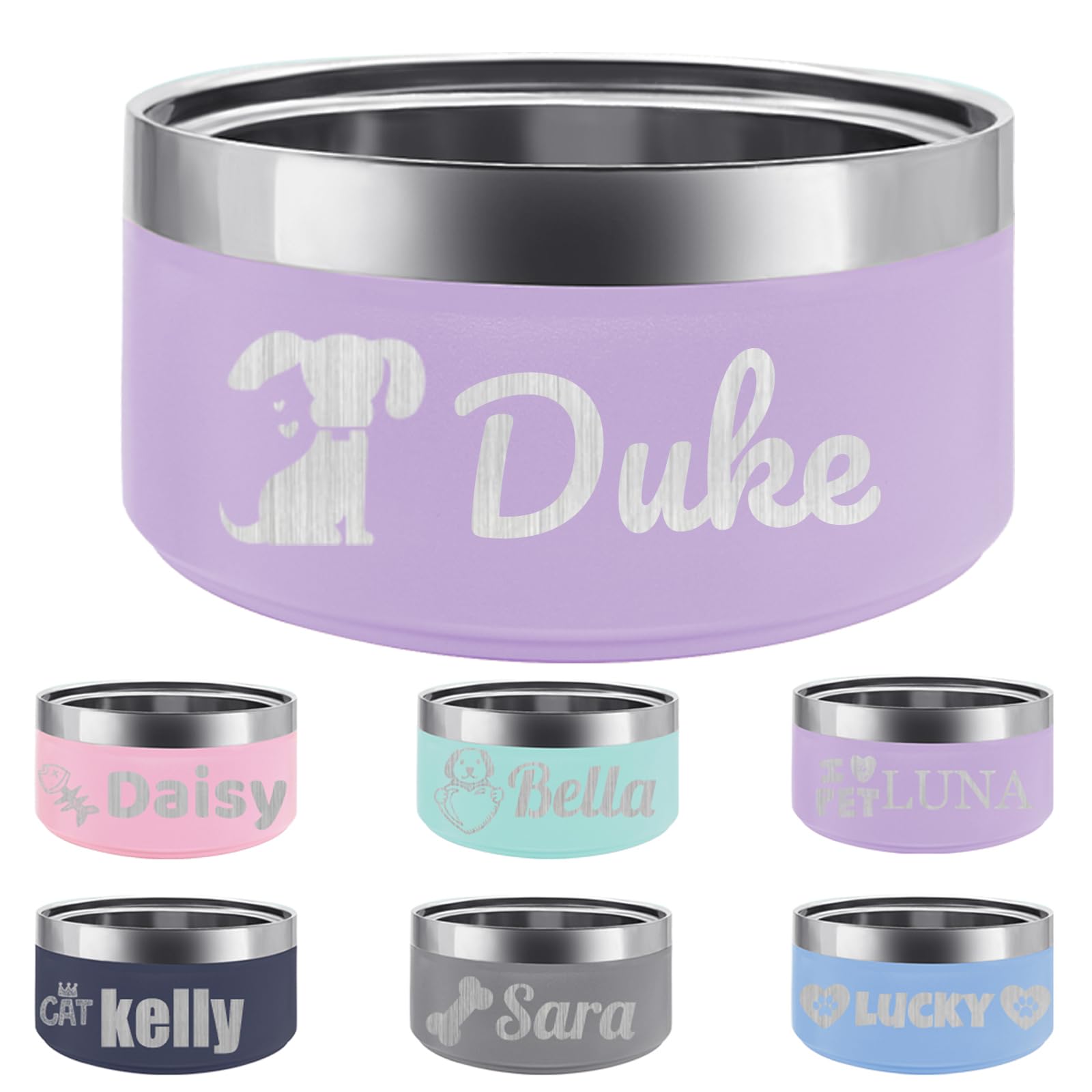 Personalized Stainless Steel Dog Cat Bowl with Name,Customized Laser Engraved Pet Bowl Non Slip for Water and Food 25oz,40oz,53oz (Purple)