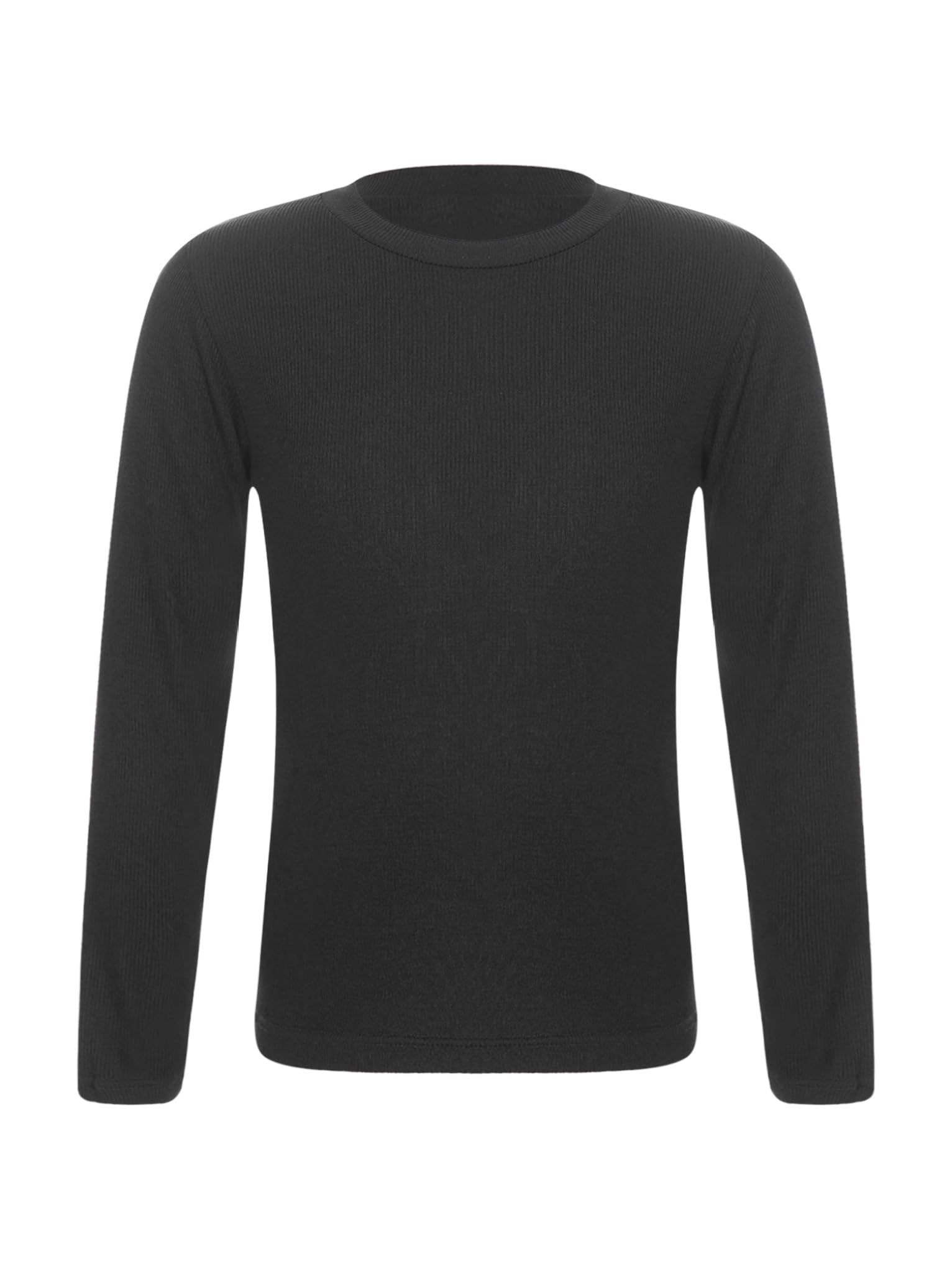 Mufeng Kids Girls Solid Color Warm Underwear Top Long Sleeves Round Neck Ribbed Thermal Tops Basic Casual Warm Tops Black 18-24 Months