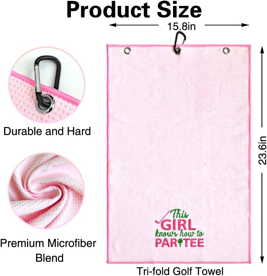 This Girl Knows How to Par Tee Embroidered Pink Golf Towel, Funny & Stylish Golf Towel with Clip, Perfect for Golfer Grandma on Her Birthday or Retirement image 2