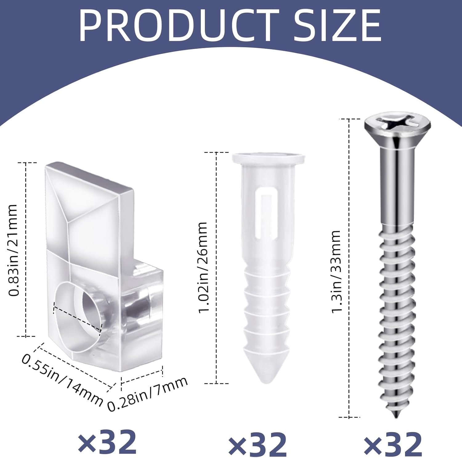 32Pack Mirror Holder Clips,Clear Plastic Mirror Clips,Frameless Mirror Mounting Hardware,Mirror Holders for Wall Mounting,Mirror Mounting Hardware with Screw,for Cabinet,Glass,Wall,Door,Picture Frames
