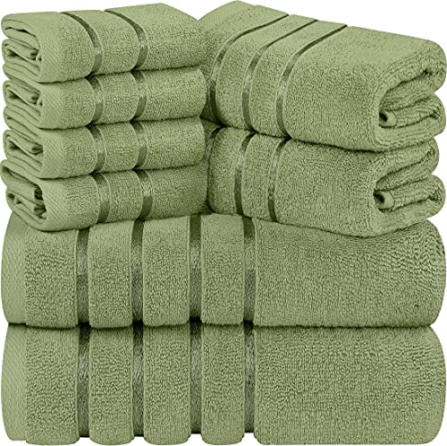 Utopia Towels Sage Green 8-Piece Bath Linen Sets - Viscose Stripe Towels - 600 GSM Ring Spun Cotton - Highly Absorbent Luxury Towels (Pack of 8)