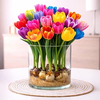 Pre Chilled Tulip Bulbs for Forcing - Grow Indoors in Just Water - Mixed Color - Easy to Grow - Vase Not Included - Prechilled Indoor Bulbs (8 Bulbs)