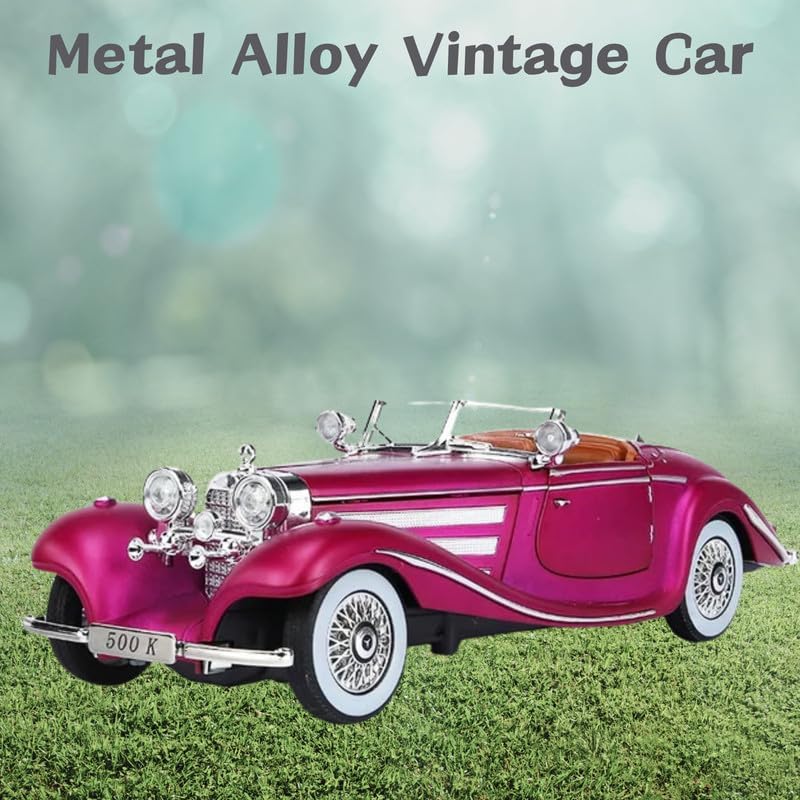 Image of DEOXY 1:24 Vintage Car with Openable Door, Sound, Light Pull Back Collection Decorate Metal Model Car Toys(Vintage Toy), Pink