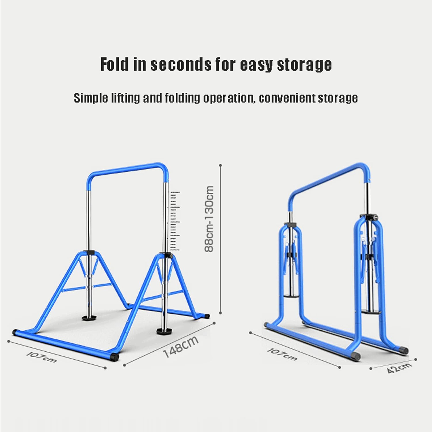 Gymnastics Bar for Kids Horizontal Kip Bar Folding Gymnastics Junior Training Bar Height Adjustable 88-130CM for Home Using 154lbs Weight Capacity