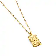 Gold Pendant Necklace for Women Adjustable Minimalist Hammered Rectangle Necklace Jewelry Gift