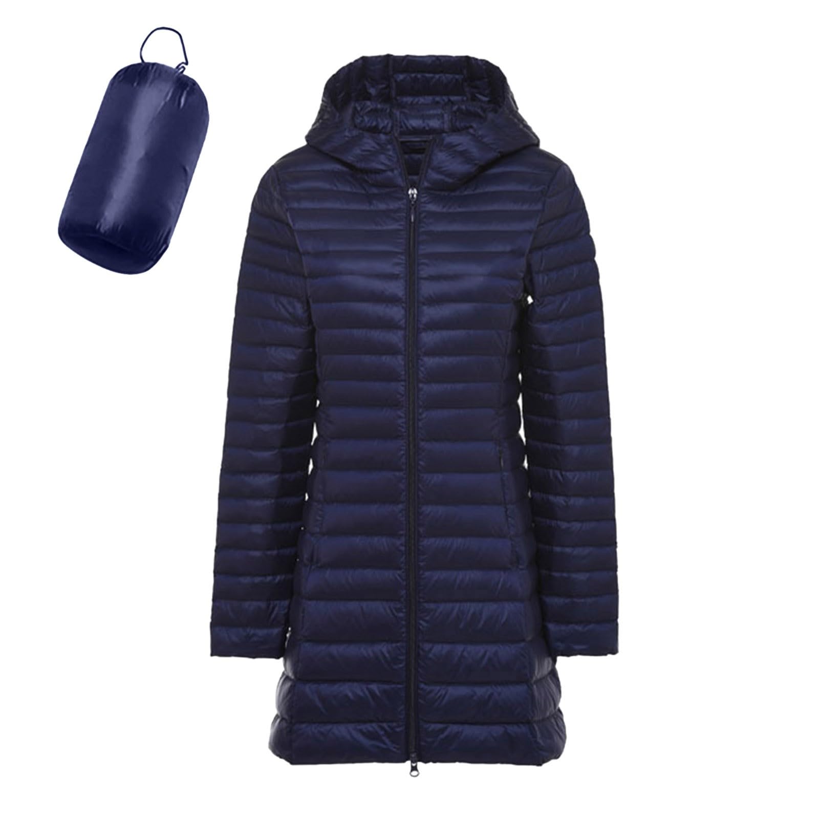 Generisch Piumino da donna leggero tinta unita piumino ultraleggero piumino lungo imballabile giacca trapuntata con cappuccio leggero cappotto funzionale giacca invernale largo cappotto piumino