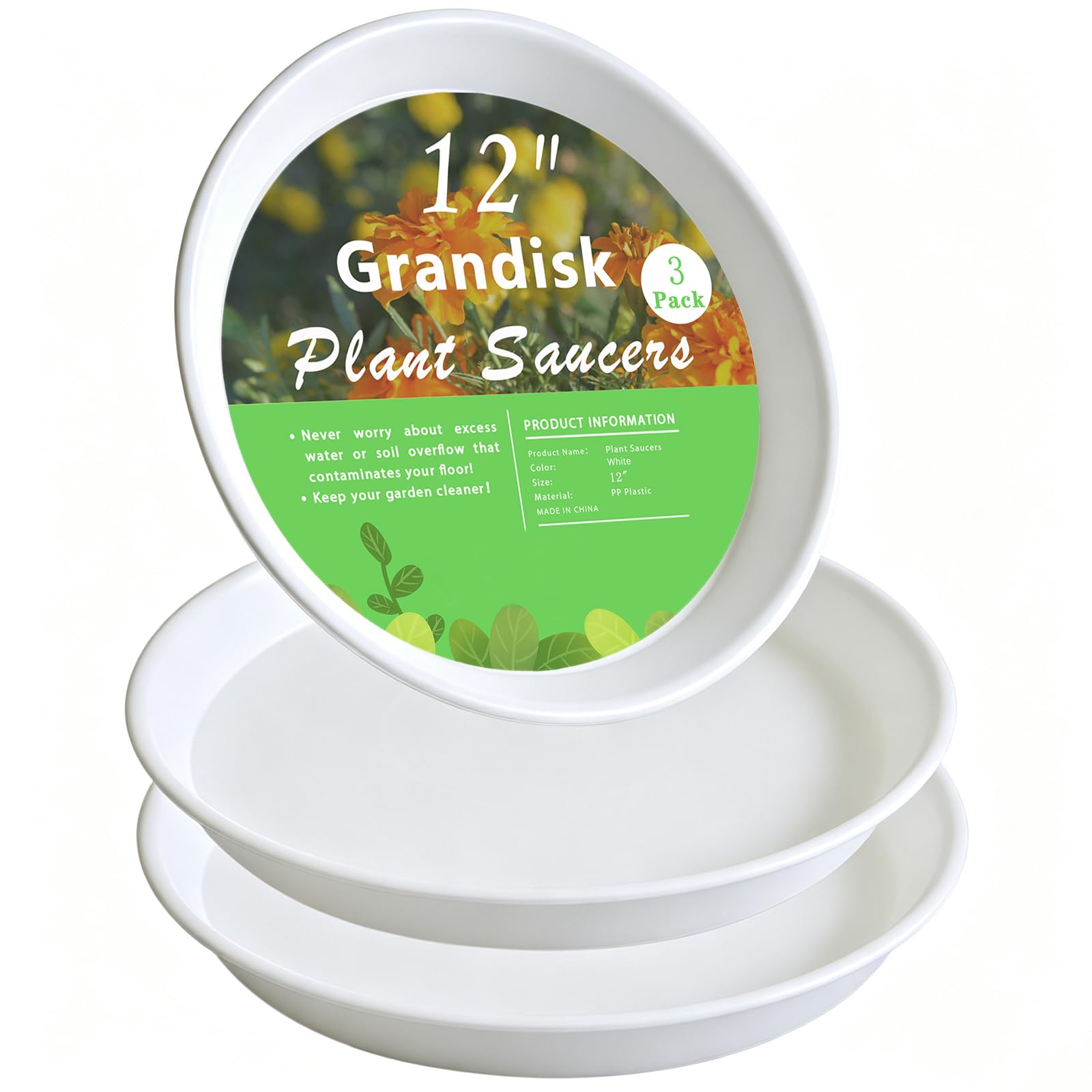 Heavy-Duty Plant Saucers - 3 Pack, Brown -12