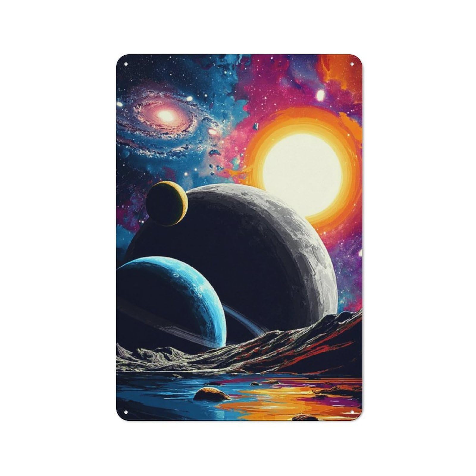 Junmoney Galactic Reflections A Cosmic Landscape -1 Vintage Metal Wall Sign 30X20cm For Café Or Restaurant, For Metal Sign Collectors, For Garage And Workshop Walls