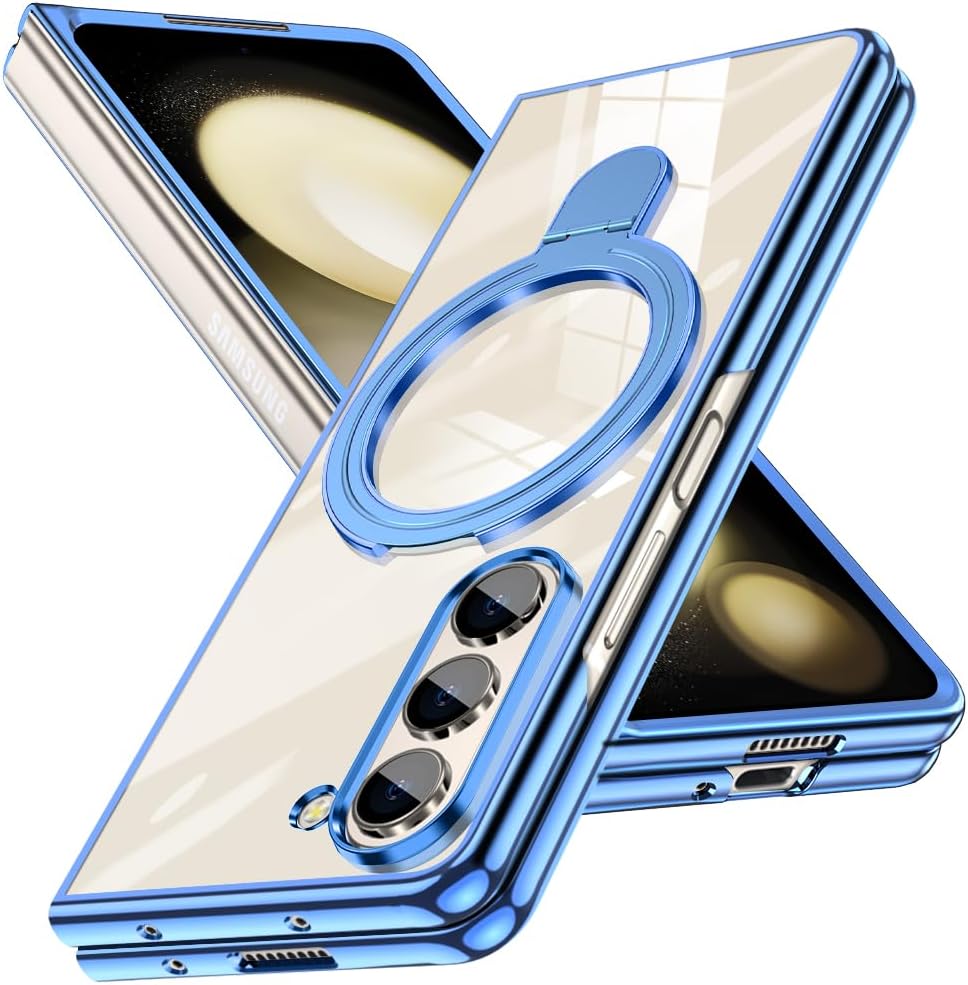 Compatible for Galaxy Z Fold 6 Case with O-Ring Stand Clear Case, Compatible with Magnetic Car Phone Mount [Wireless Charging] Slim Fit Anti-Scratch Cover for Galaxy Z Fold 6, Blue(13-53)