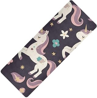 Flower unicorns Purple printed foldable yoga mat for home, natural rubber non slip, with bag tapete para ejercicio 71x26 inches