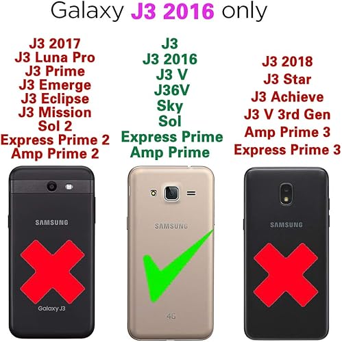 Miniatura 2 de Asuwish Funda de teléfono para Samsung Galaxy J3 2016J 3 VJ36VSkyAmp Prime con protector de pantalla de vidrio templado y cartera con purpurina,