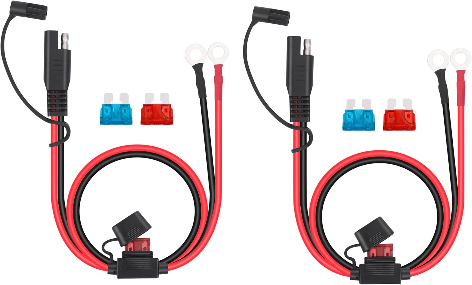 2 PCS SAE Connector Motorcycle Battery Charger SAE Charging Cable SAE Quickly cuts The Plug to The 12V Ring Terminal Fuse Suitable for Charging Motorcycles Tractors Cars etc