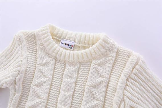 Mud Kingdom Little Kids Cable Knit Sweater Unisex Long Sleeve Solid Color Pullover