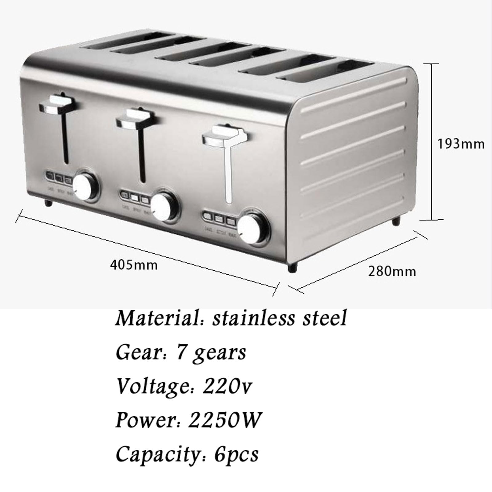 Tostapane Commerciale Da 2250 W, Tostapane Elettrico a Scomparsa In Acciaio Inox a 6 Fette, Regolazione a 7 Livelli, Vassoio Raccogli Briciole Rimovibile, Per Casa, Ristorante, Ufficio, Bar, Snack Bar