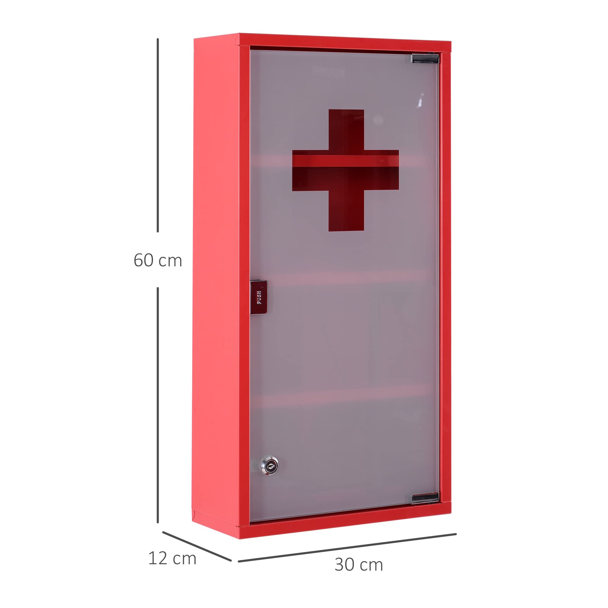 HOMCOM Cassetta Porta Medicine Armadietto Medicinali 4 Livelli Porta in Vetro 60×30×12cm Rosso