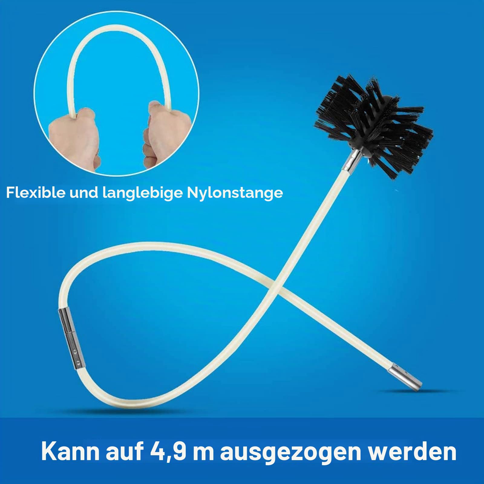 Kaminbürste Stange Set, Durchmesser 120mm, Kaminbürste enthält 12 Flexible Stangen 410mm und 2 Bürstenkopf Holzofen Kaminbürsten-Kit Kaminreinigungsstab Reinigungsbürste Trockenrohr Reinigungsbürste