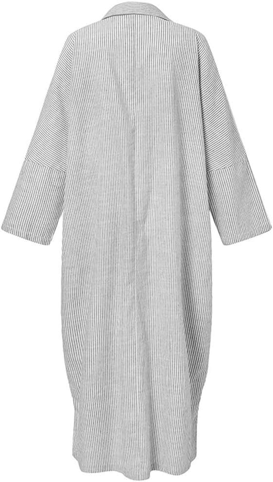 chouyatou Women's Casual Long Sleeve Button Down Loose Striped Cotton Maxi Shirt Dress - Image 3