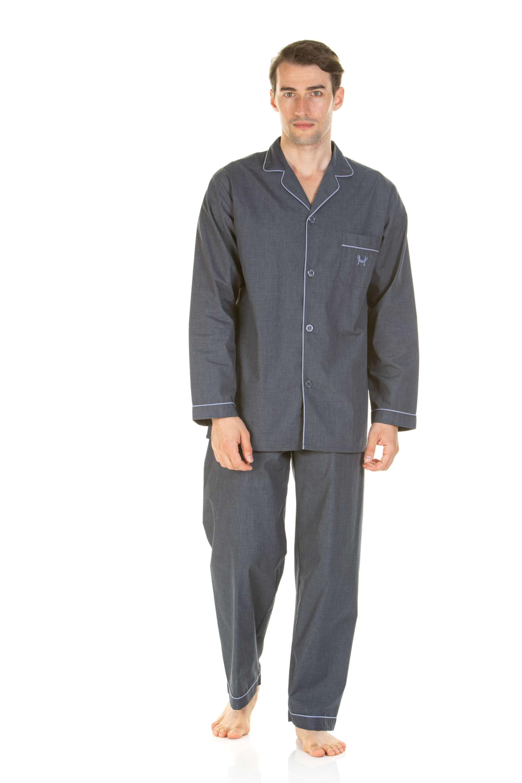 Haigman Classic Men's Marl Effect Easycare Pyjama Set (M, 101-107cm/40-42in, Navy Marl)