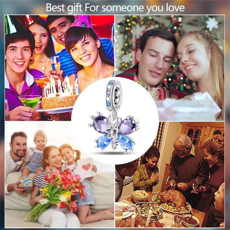 CYCUFF 925 Sterling Silver Charms Suitable for Bracelets Charms Beads, Charm Necklaces Jewellery Gift for Women Family Friends (Butterfly Zirconia Charm) - Image 6