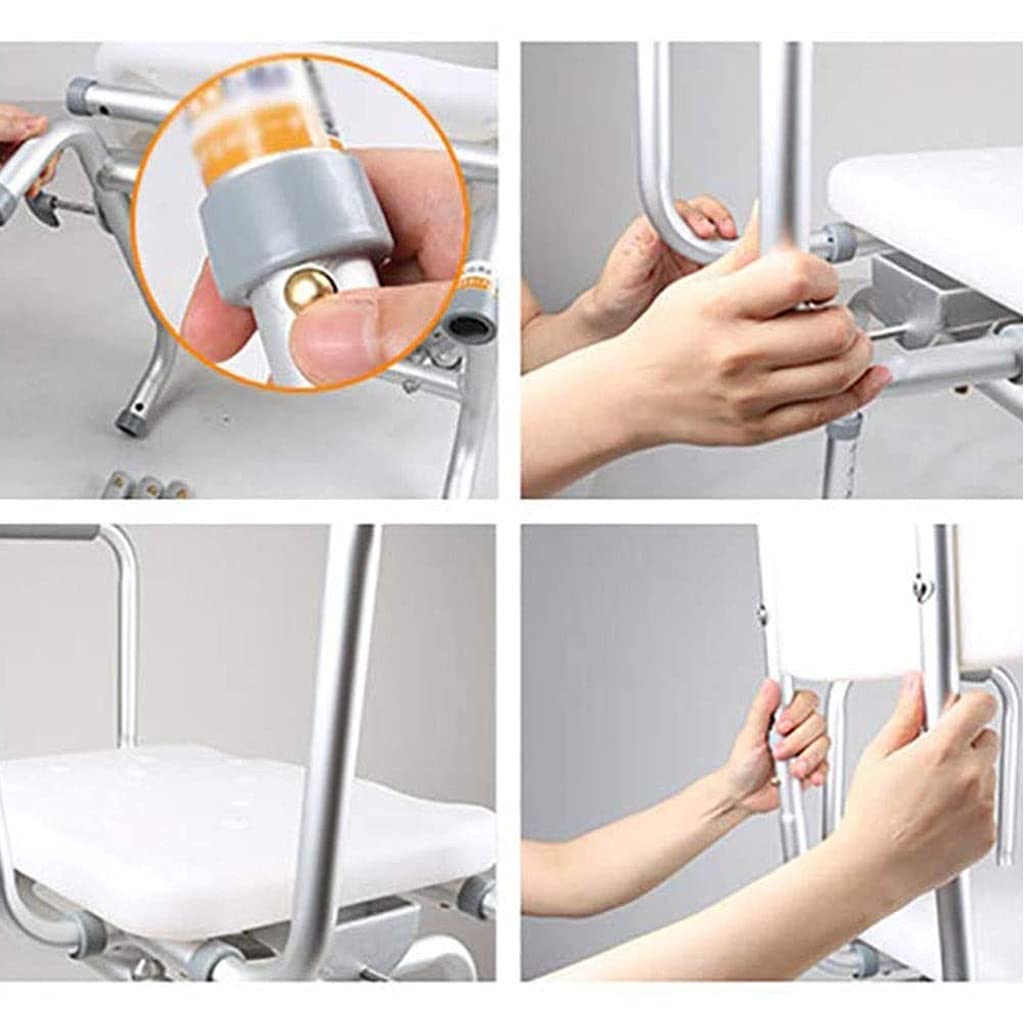 Silla De Ducha Asiento De Ducha Altura Ajustable Respaldo Antideslizante Reposabrazos Desmontables con Asiento Giratorio Asientos De Ducha para Adultos Discapacitados Soporta 150 Kg