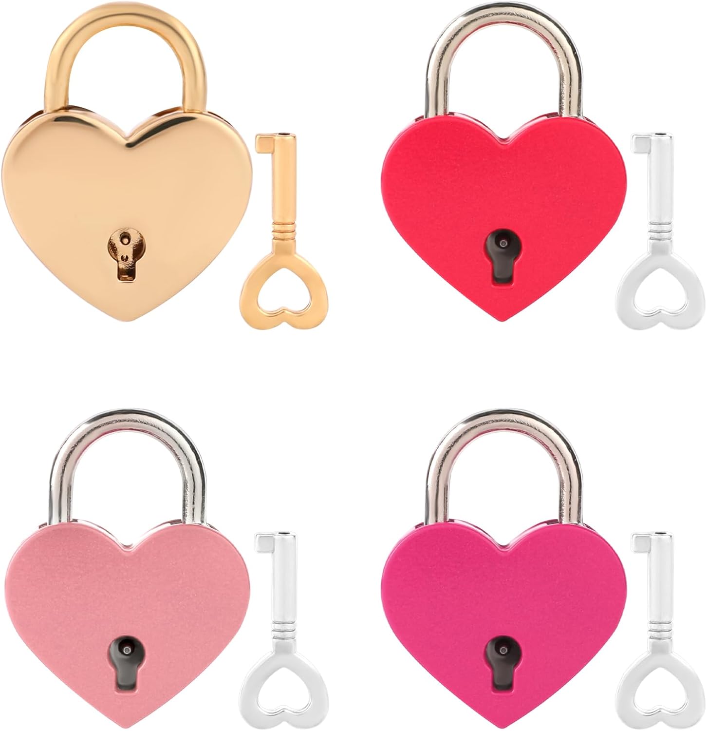 4 PCS Small Metal Heart Shaped Padlock Diary Lock and Key Set Mini Lock