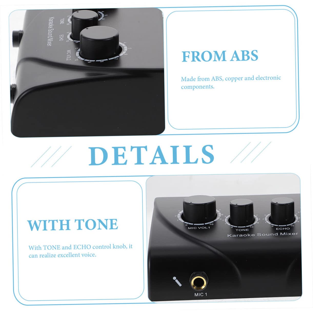 Mixer Audio Professionale per Karaoke con Doppio Ingresso Microfono | Regolazione Separata del Volume Microfono, con Cavo e Adattatore di Alimentazione