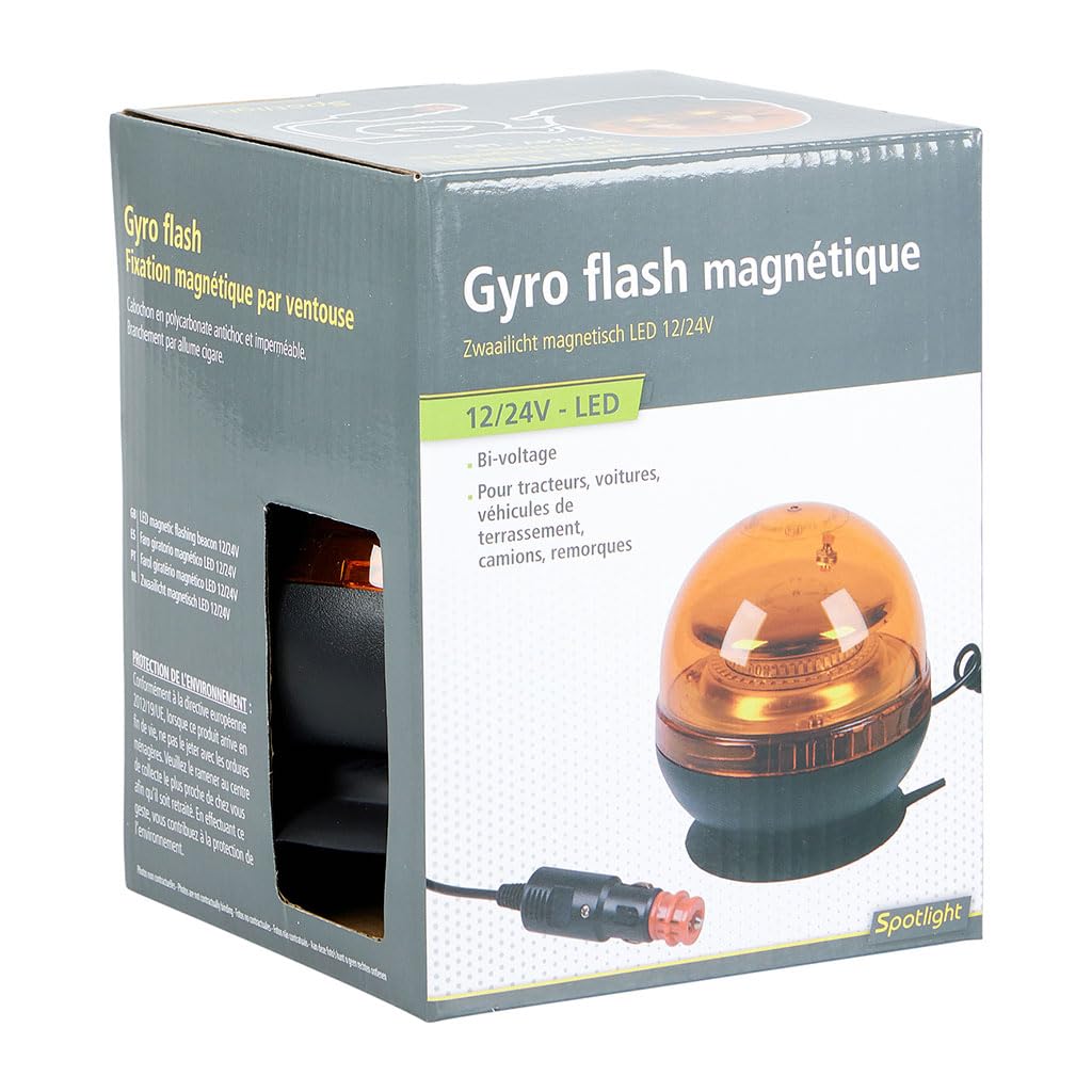 OROK 648161 Gyrophare LED Orange Magnétique 12V/24V – 45 LED Haute Visibilité – Fixation Ventouse – Allume-Cigare – Étanche Antichoc – Tracteur Camion Remorque Chantier