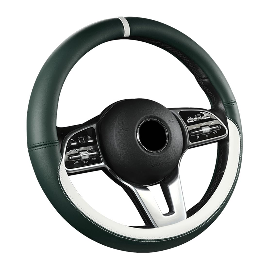 Cobear Microfiber Leather Steering Wheel Cover, Soft, Breathable and Comfortable to Touch, Protect Your Steering Wheel, 14 1/2 inch to 15 inch, Dark Green/White, O-Type