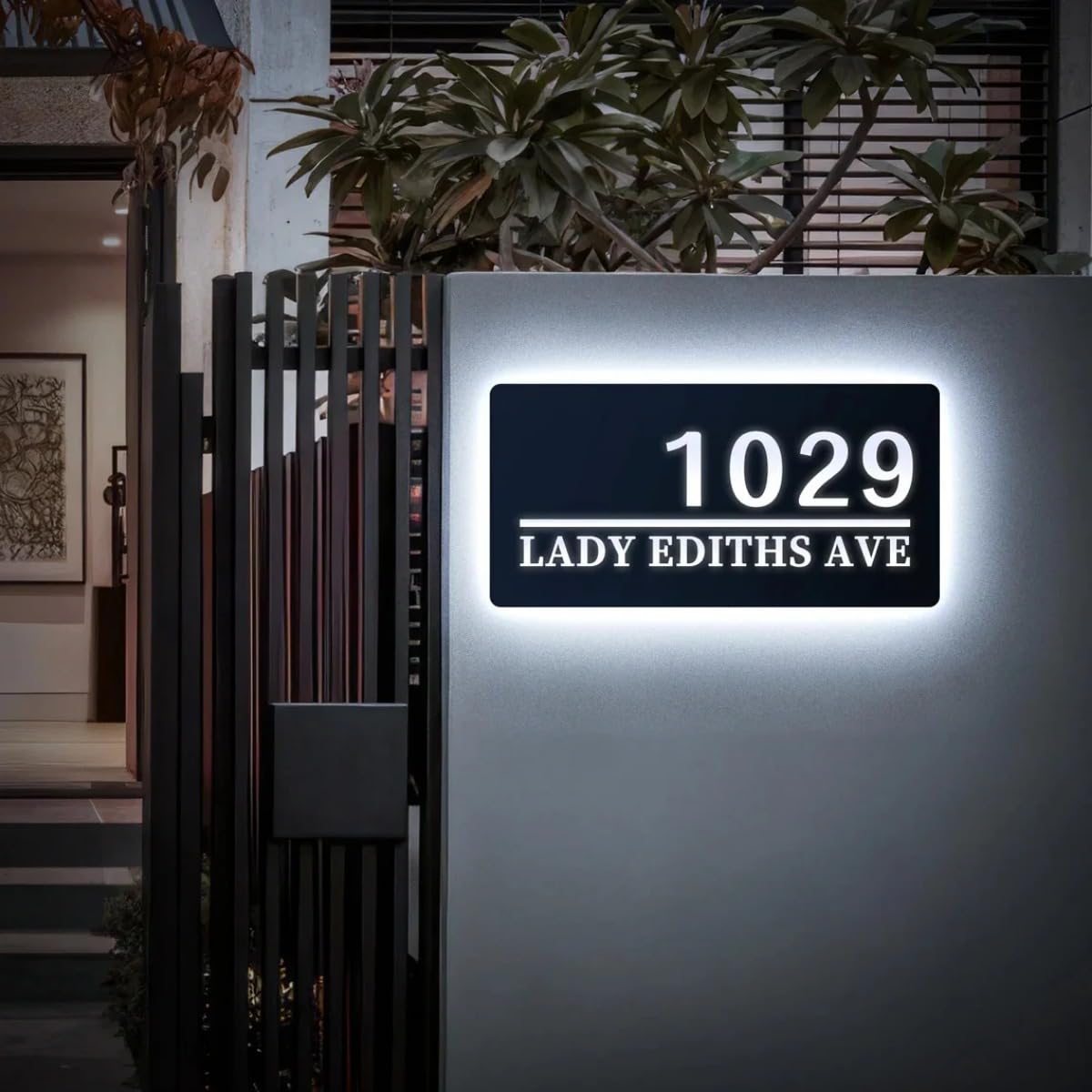 Individuelle LED-Hausnummer, beleuchtetes Hausnummernschild, personalisierbar, mit Hintergrundbeleuchtung, Hausnummernschild (mehrfarbig)
