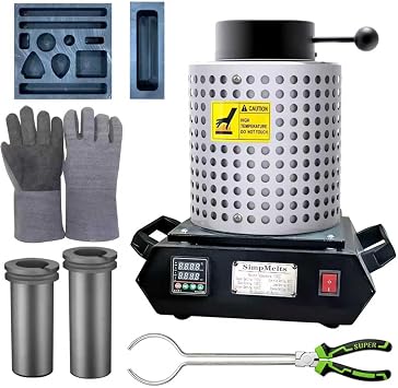 6KG Propane Melting Furnace Kit | High-Temp Smelting Furnace for Gold, Silver, Copper, Aluminum | Smelter Foundry Kit with Crucible & Tongs for Metal Casting 1500W Electric Melting Furnace