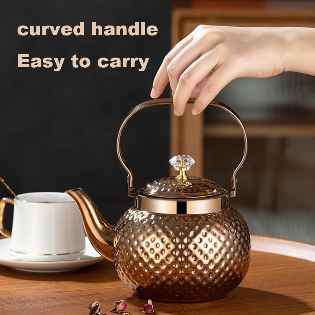 Kettle Teapot, Stainless Steel Tea Kettle with Infuser Gas Cooker Teapot Hammer Grain Tea Kettle Camping Tea Kettle for Boiling Water Coffee Or Milk