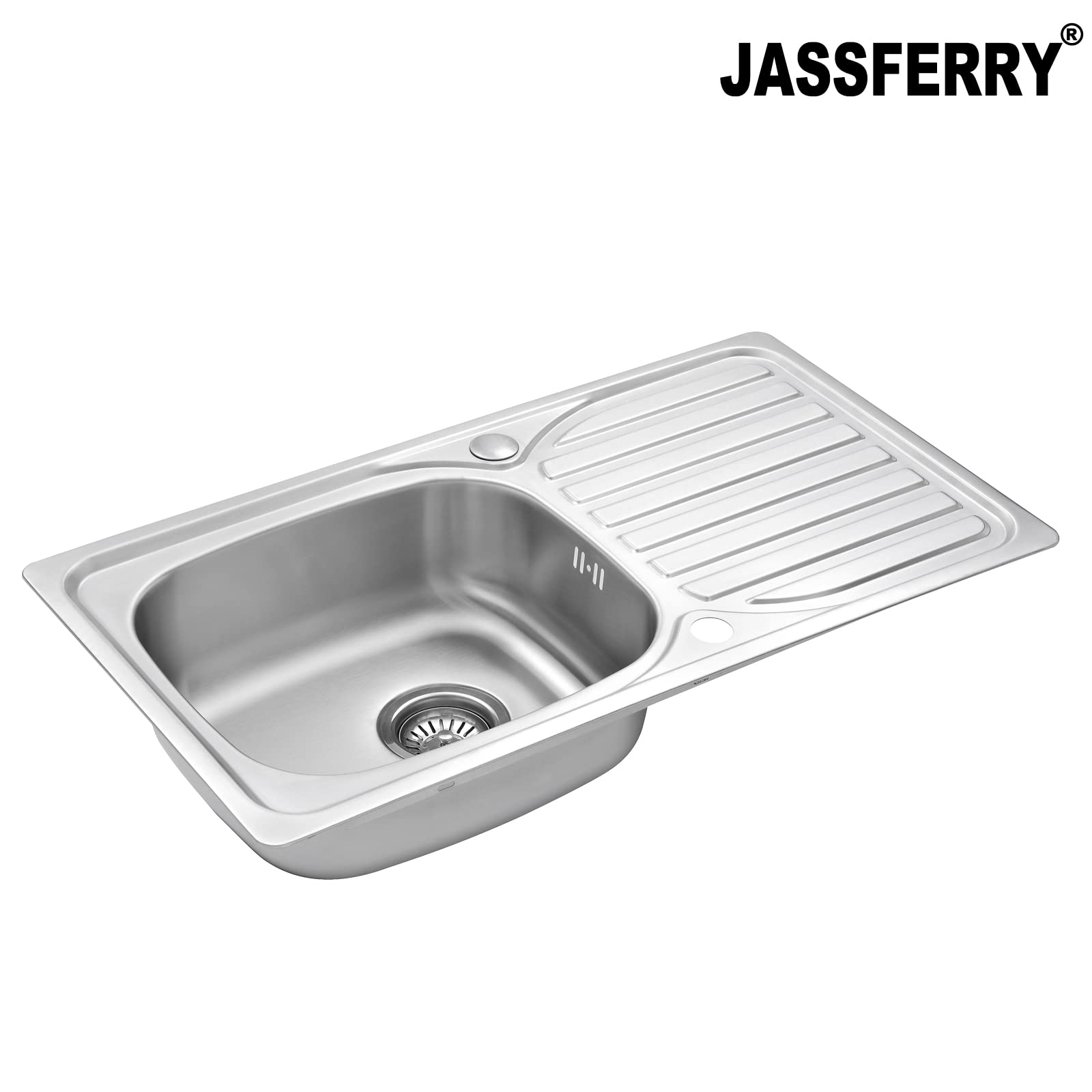 JASSFERRY Fregadero de cocina un seno, de Acero Inoxidable, escurridor reversible, con colador de residuos
