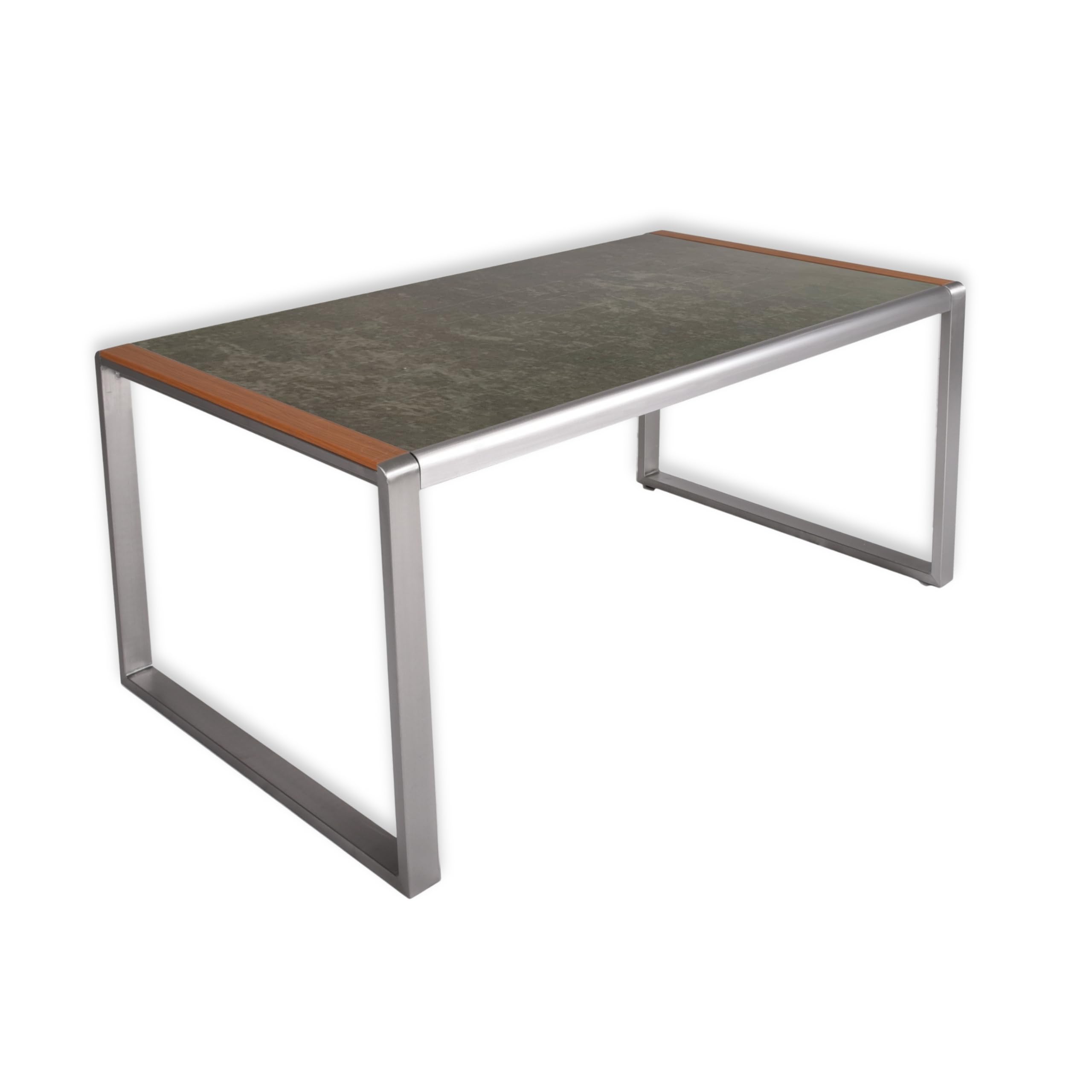 Schauer AVERNA Tischgruppe 7-tlg. – Gartenmöbel Set mit Tisch 160cm Granitoptik & 6 Freischwinger Stühle Kunststoffgeflecht | Aluminium pulverbeschichtet grau | Armlehnen Nonwood Teak-Optik | Terrasse