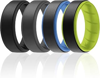 ROQ Silicone Rubber Wedding Ring for Men, Comfort Fit, Men's Wedding Band, Durable, Breathable Rubber Engagement Ring/Band, Step Edge, Multi Packs, Multi Colors