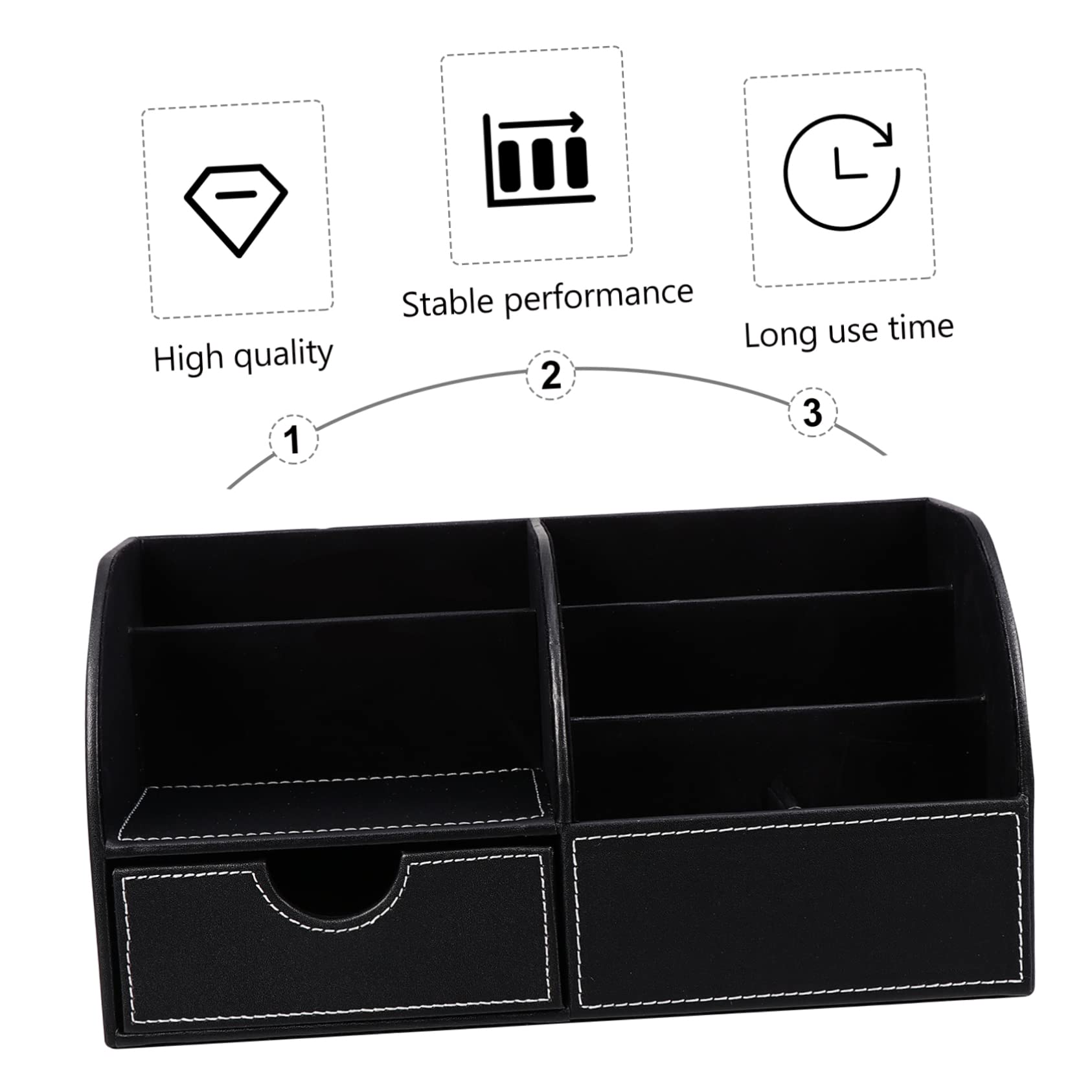 Portalápices de Cuero Pu Negro, Caja Cuadrada Multifuncional