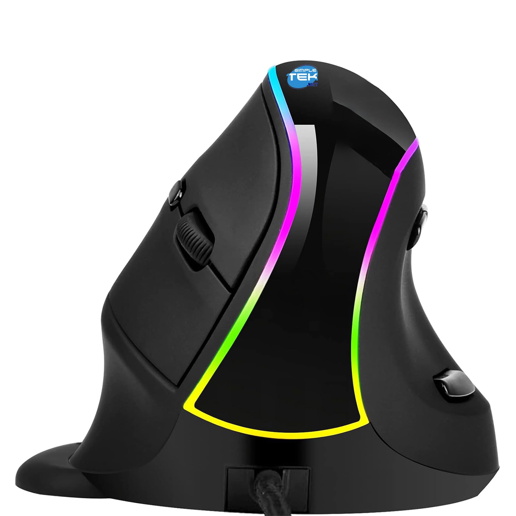 SIMPLETEK - Mouse verticale ergonomico cablato USB con filo, regolazione dpi fino a 3200, illuminazione RGB, colore nero (Ricondizionato)